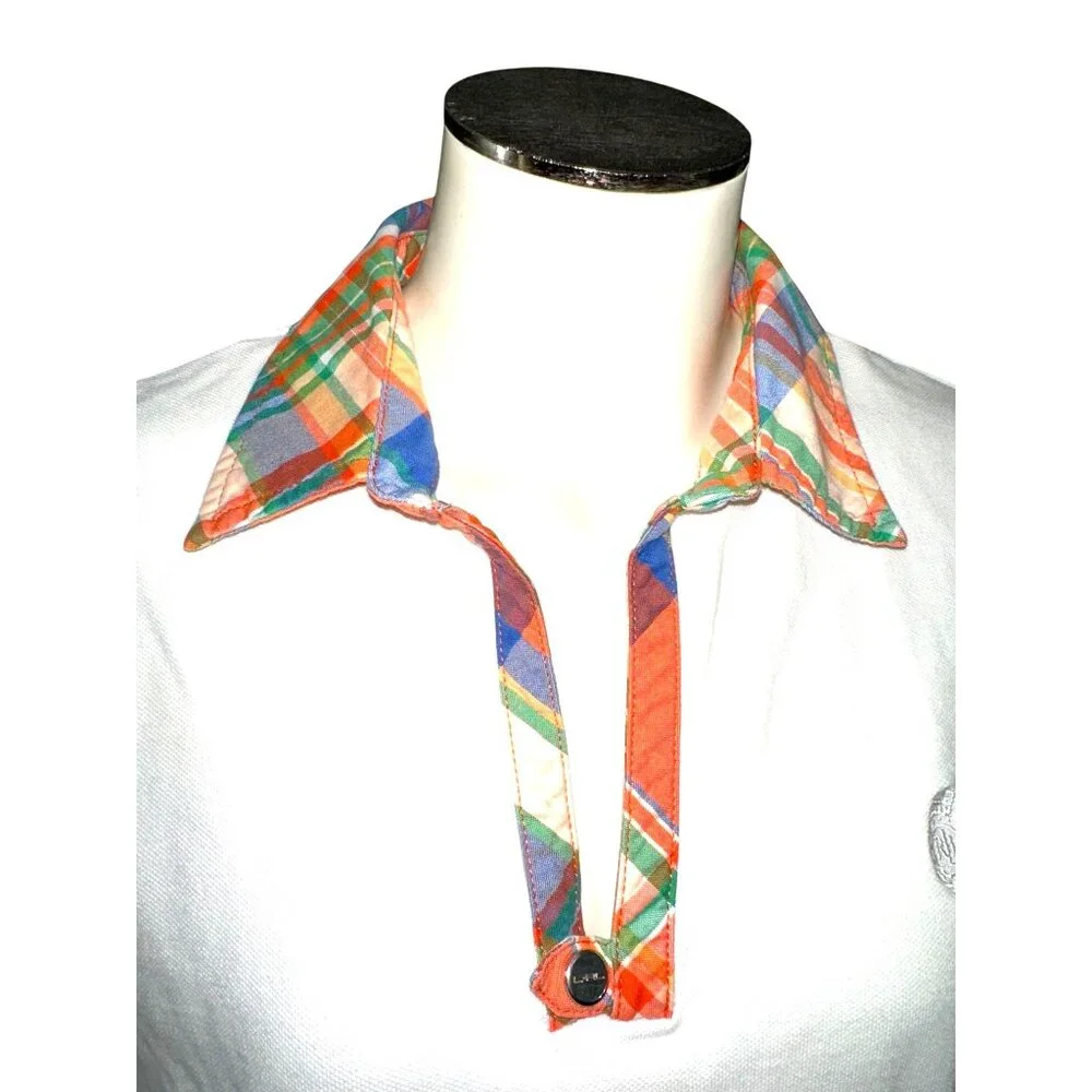 Lauren Ralph Lauren Size Medium White Polo Plaid Collar Preppy City Classic Styl - Picture 6 of 10